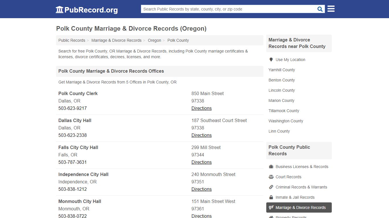 Polk County Marriage & Divorce Records (Oregon)